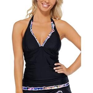 Island Escape Swim Top Mariposa Halterkini Tankini Rainbow Ruffle Trim 8 NWT